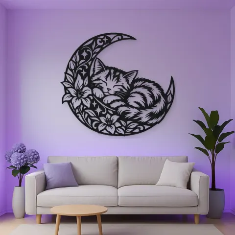 Sleeping Cat Crescent Metal Wall Art | Pet Lover Silhouette Decor alternative Ansicht
