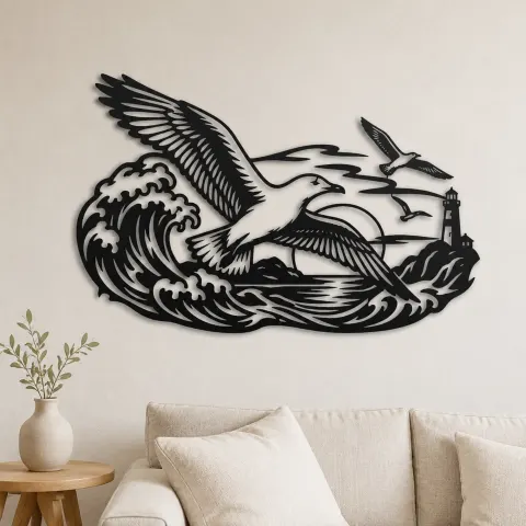 Seagull Wave Flight Metal Wall Art | Coastal and Nautical Wall Decor