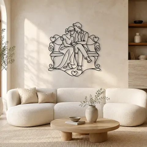 Décoration murale en métal "Couple sur un banc" | Décor romantique