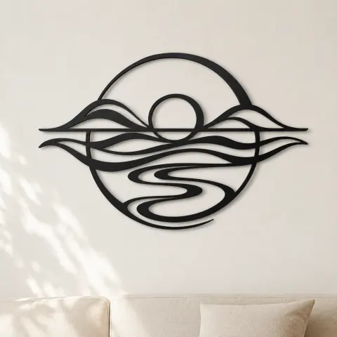 Five Line Horizon Metal Wall Art | Nature Silhouette Decor