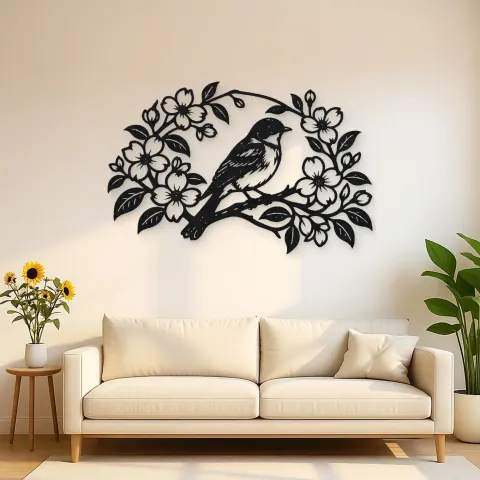 Bluebird Floral Arch Metal Wall Art | Wildlife Silhouette Decor