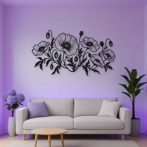 Vue alternative de Poppy Field Line Metal Wall Art | Botanical Metal Wall Decor