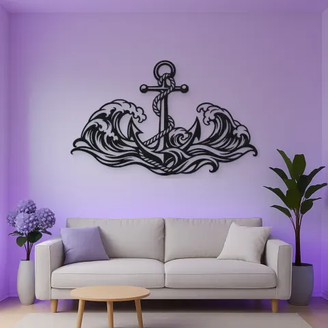 Anchor and Waves Metal Wall Art | Coastal and Nautical Wall Decor alternative Ansicht
