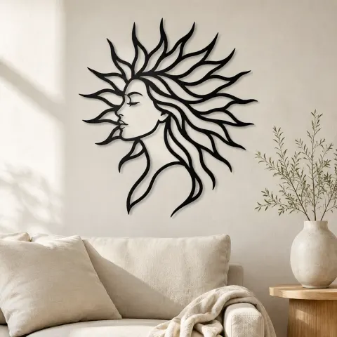 Sunray Hair Muse Metal Wall Art | Minimalist Woman Line Art