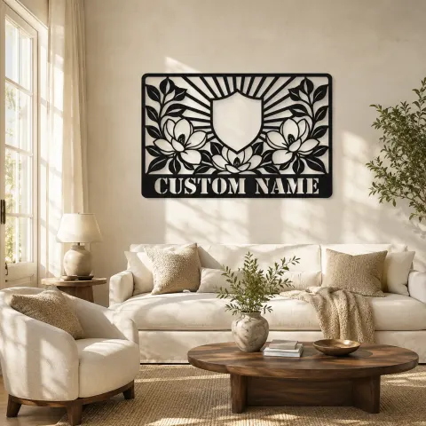 Décoration murale en métal personnalisée Monogramme Magnolia