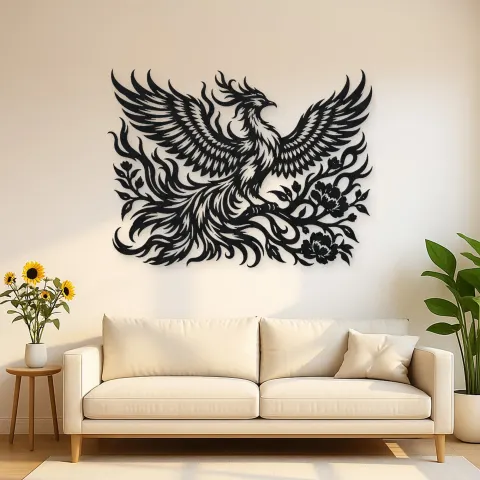 Phoenix Flame Flow Metal Wall Art | Celestial Boho Wall Decor