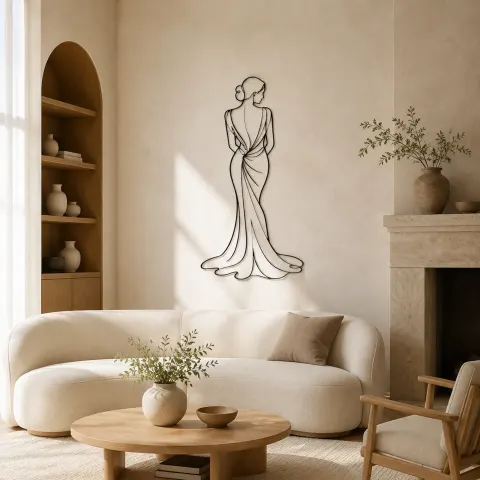 Décoration murale en métal Pose de Dos en Robe de Soie | Décor de Figure de Mode