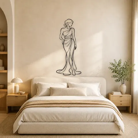 Vue alternative de Femme en Tissu Drapé en Métal | Décoration Murale Figure de Mode