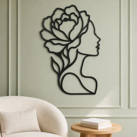 Vue alternative de Single Profile Bloom Metal Wall Art | Minimalist Woman Line Art