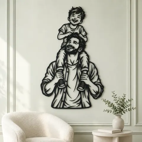 Vue alternative de Father Son Shoulders Metal Wall Art | Family Silhouette Decor