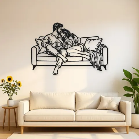 Cozy Sofa Couple Metal Wall Art | Romantic Couple Decor