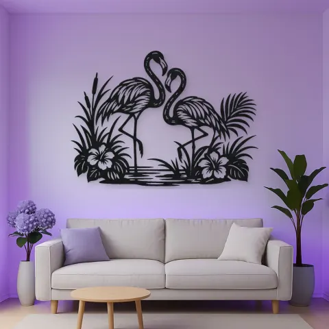 Vista alternativa de Flamingo Pair Metal Wall Art | Wildlife Silhouette Decor