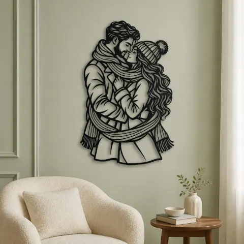 Vue alternative de Winter Scarf Couple Metal Wall Art | Romantic Couple Decor
