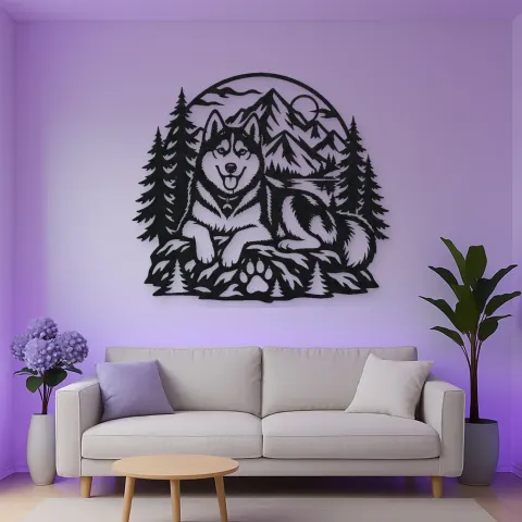 Husky Mountain Metal Wall Art | Pet Lover Silhouette Decor alternative Ansicht