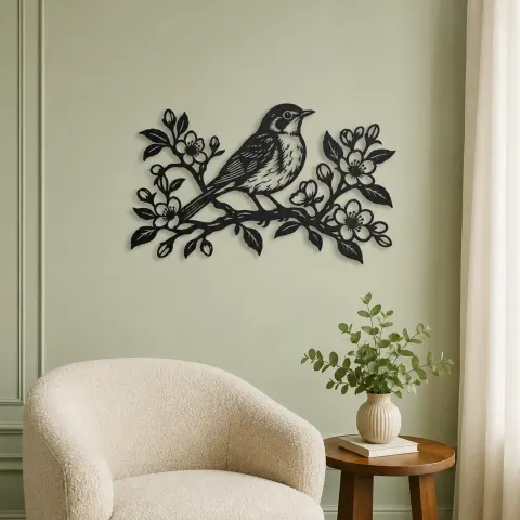 Vue alternative de Robin Spring Branch Metal Wall Art | Wildlife Silhouette Decor