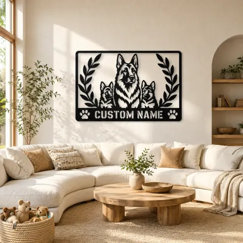 Décoration murale en métal personnalisée Famille Berger Allemand