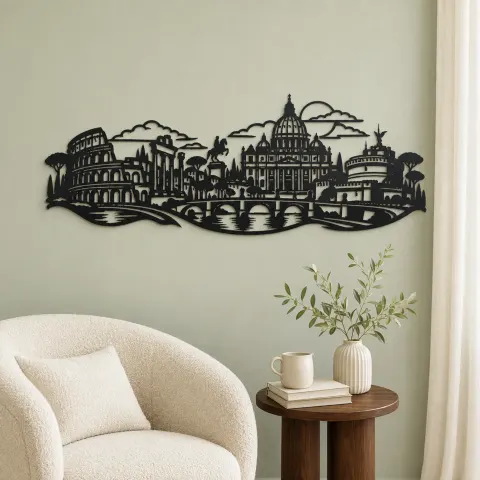 Vue alternative de Rome Skyline Flow Metal Wall Art | Travel and City Wall Decor