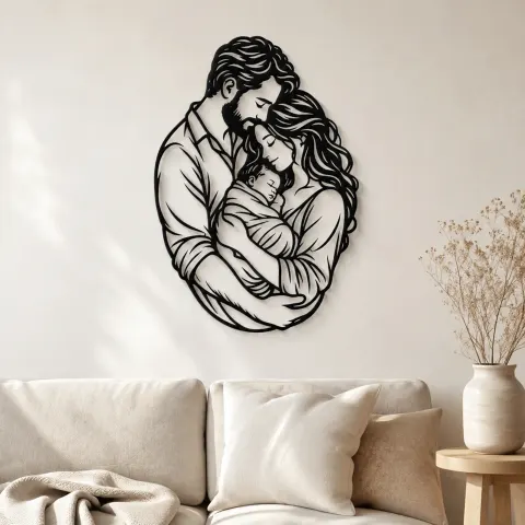 Parents with Newborn Metal Wall Art | Family Silhouette Decor