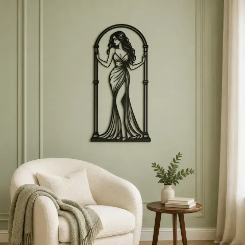 Vue alternative de Woman in Arch Metal Wall Art | Minimalist Woman Line Art