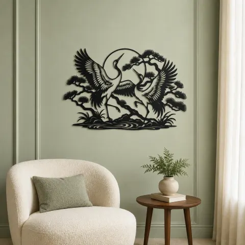 Vue alternative de Crane Dance Metal Wall Art | Wildlife Silhouette Decor