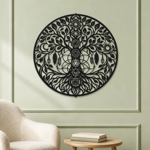 Vue alternative de Seven Chakra Tree Metal Wall Art | Botanical Metal Wall Decor