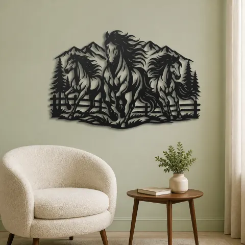 Vue alternative de Three Horse Herd Metal Wall Art | Equestrian Wall Decor