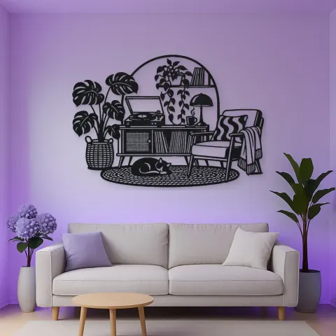 Vue alternative de Record Player Corner Metal Wall Art | Music Room Wall Decor