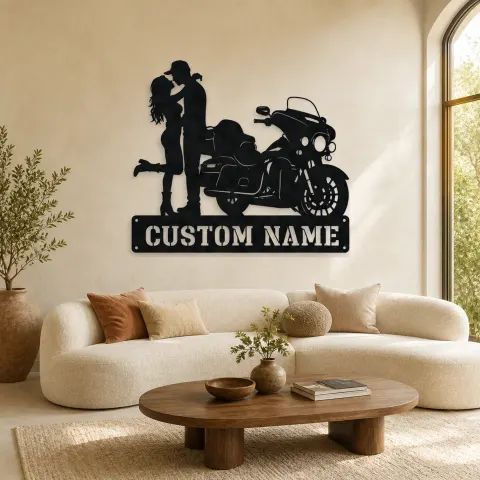 Décoration murale en métal personnalisée Couple Moto Touring Bagger