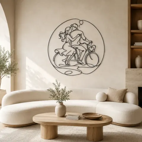 Décoration murale en métal "Couple à vélo" | Décor romantique pour couple