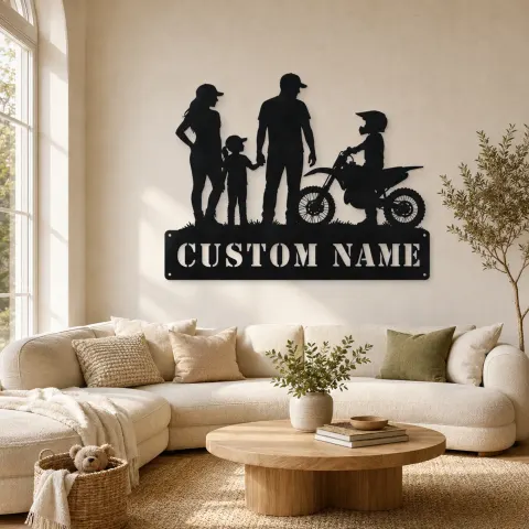 Décoration murale en métal personnalisée pour famille motocross avec mini moto tout terrain