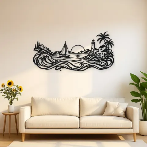 Coastal Village Line Metal Wall Art | Coastal and Nautical Wall Decor