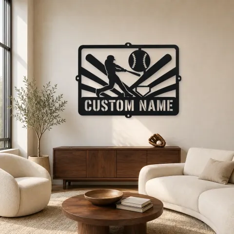 Décoration murale en métal personnalisée de batteur de baseball avec diamant