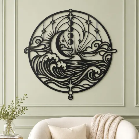 Vue alternative de Moon and Ocean Metal Wall Art | Coastal and Nautical Wall Decor
