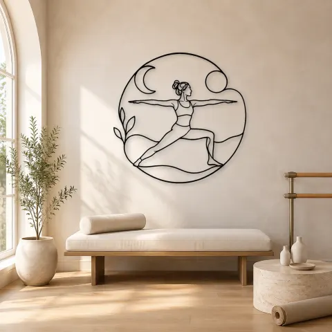 Décoration murale en métal Warrior Two Horizon | Décor mural pour le yoga et la méditation
