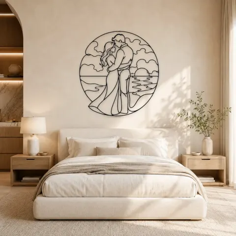 Vue alternative de Décoration murale en métal "Câlin au coucher de soleil" | Décor romantique pour couple