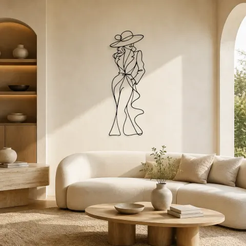 Décoration murale en métal "Silhouette de chapeau de mode" | Décor de figure de mode