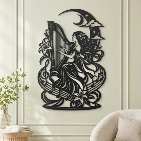 Vue alternative de Harp Moon Curve Metal Wall Art | Music Room Wall Decor