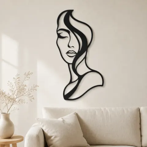 Abstract Half Face Metal Wall Art | Minimalist Woman Line Art