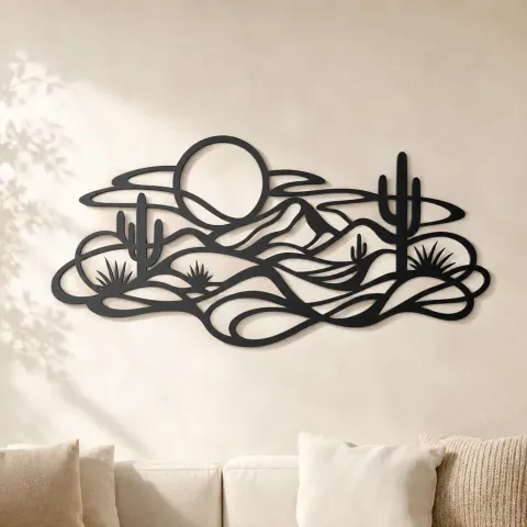 Layered Desert Curves Metal Wall Art | Nature Silhouette Decor