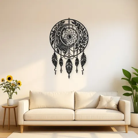 Dreamcatcher Moon Metal Wall Art | Spiritual Boho Metal Decor