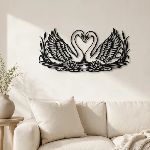 Swan Heart Pair Metal Wall Art | Wildlife Silhouette Decor