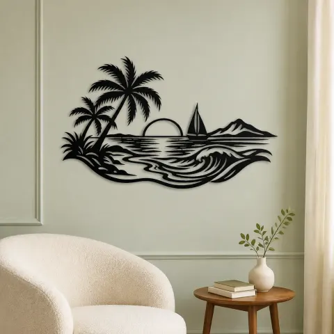 Vue alternative de Beach Palm Horizon Metal Wall Art | Coastal and Nautical Wall Decor