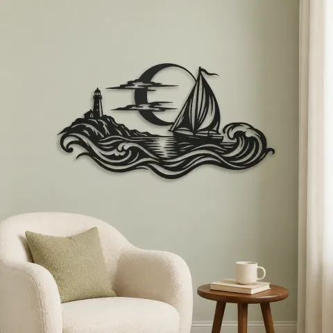 Vue alternative de Moonlit Boat Metal Wall Art | Coastal and Nautical Wall Decor