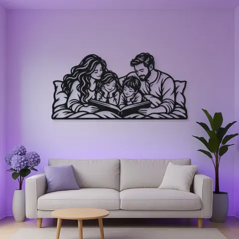 Vue alternative de Bedtime Story Family Metal Wall Art | Family Silhouette Decor