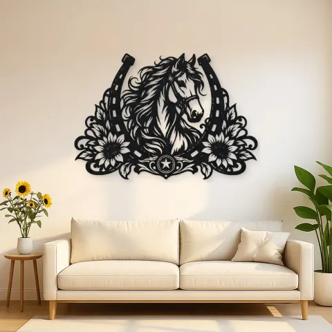 Horse Shoe Floral Metal Wall Art | Equestrian Wall Decor