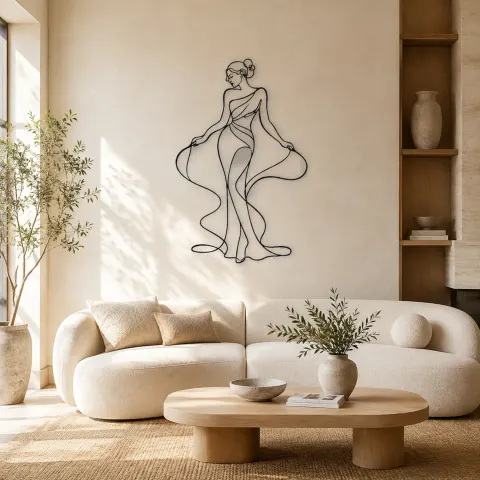 Décoration murale en métal Femme Ruban de Soie | Décor mural figure de mode