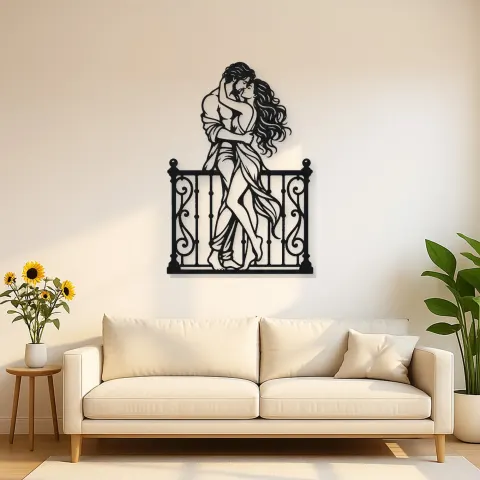 Balcony Embrace Metal Wall Art | Romantic Couple Decor