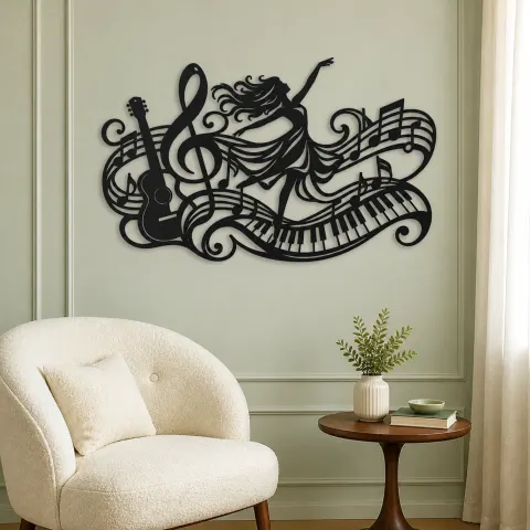 Vue alternative de Dancing Treble Flow Metal Wall Art | Music Room Wall Decor