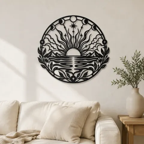 Boho Sun Horizon Metal Wall Art | Nature Silhouette Decor
