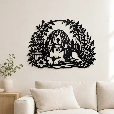 Beagle Garden Metal Wall Art | Pet Lover Silhouette Decor